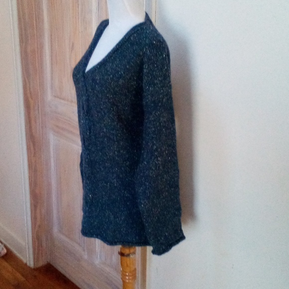 VGUC - BURBERRYS Ladies' Navy Fleck Wool/Silk V-Neck Sweater Size M/L - Picture 4 of 11